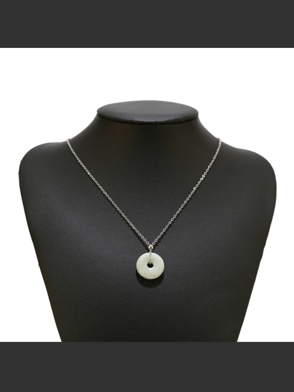 White Jade Donut Pendant Necklace on Sterling Silver Chain